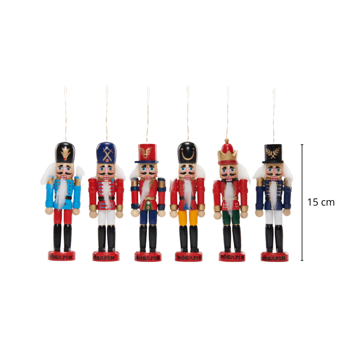 Soldats Casse-Noisette à Suspendre – Ensemble de 6, 15 cm