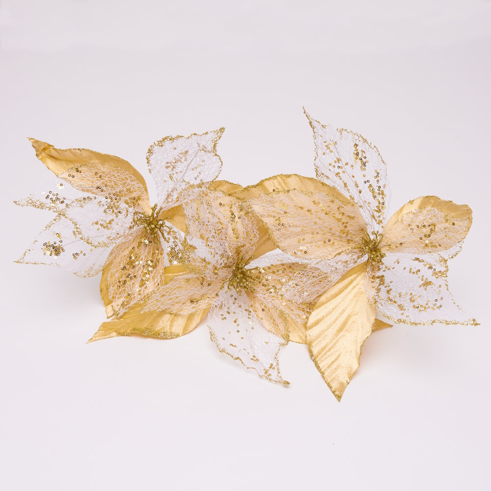 Christmas Poinsettia Pick – 33cm, Set of 3